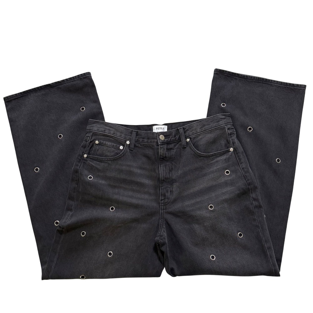 Pistola Hendrix High Rise Baggy Jeans Faded Black Rhinestone Grommet Size 31 NWT